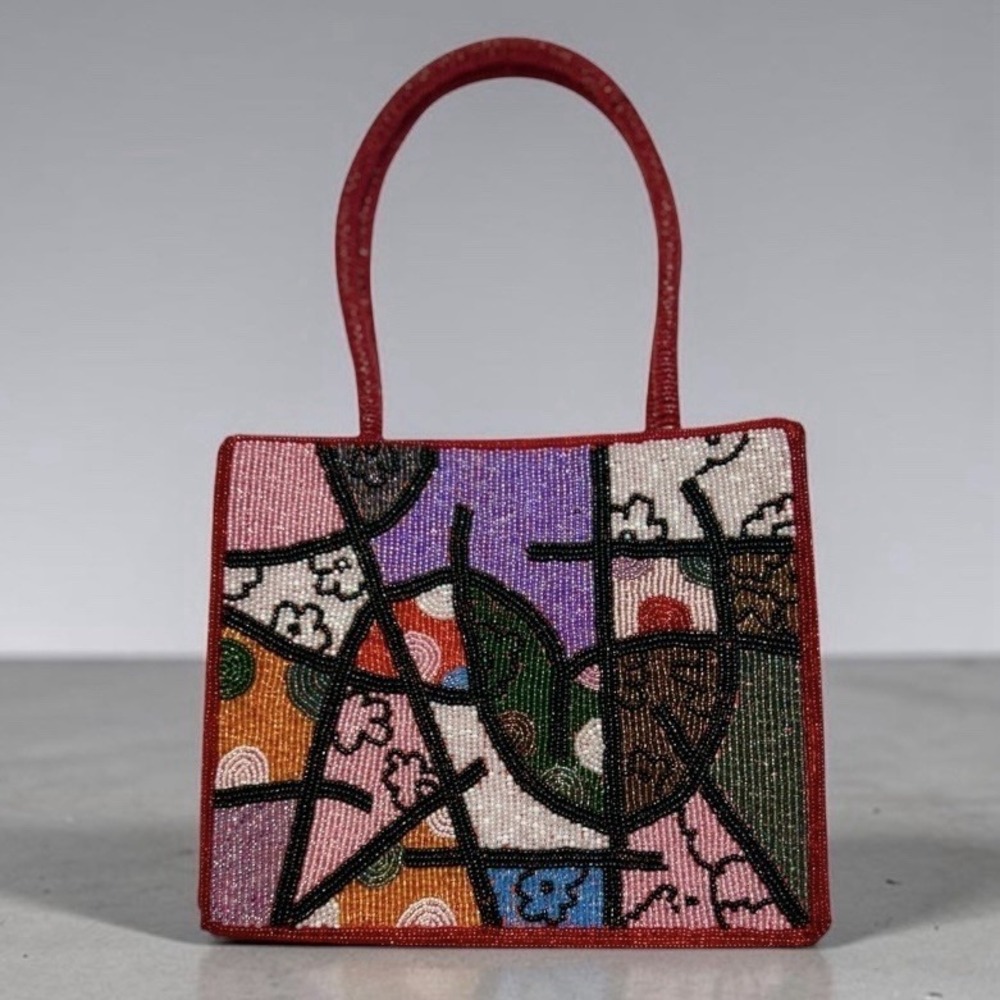 Vintage Y2K Beaded Handbag Multicolor Abstract Mosaic Pattern Mod Maximalist